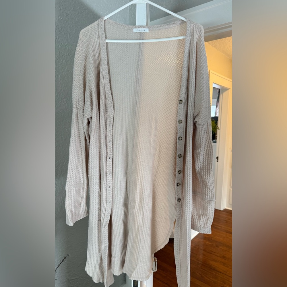 Cherish Soft Beige Open-Front Cardigan